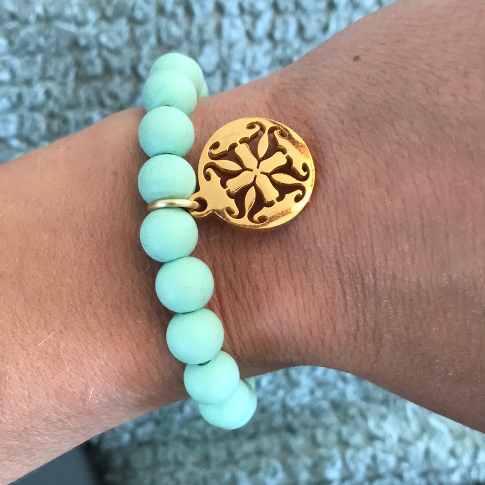 Aqua bead bracelet with gold charm